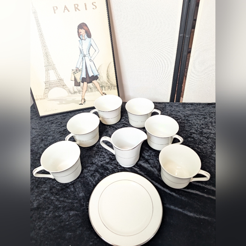 VINTAGE Fine China Tea Coffee Set ENGAGEMENT AND Phillipe Platinum Band Rim